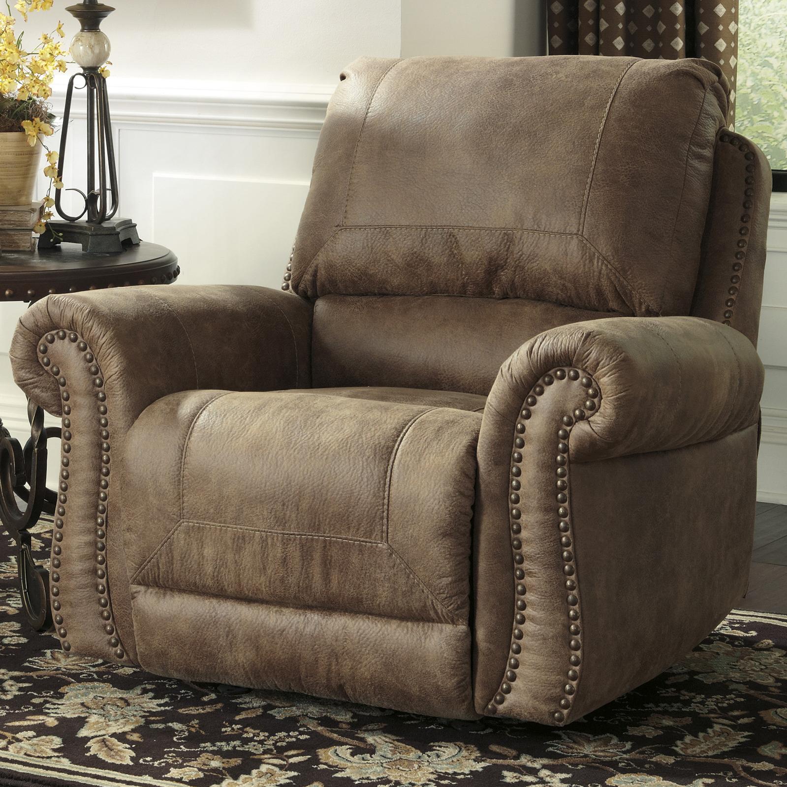 Signature Design by Ashley Larkinhurst 3190125 Traditional Rocker Recliner with Rolled Armrests Nail Head Trim Schewels Home Recliner Three Way